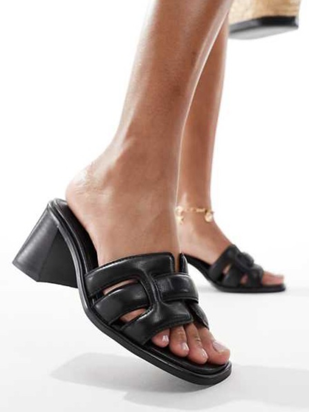 Aldo Black Padded Leather Heel Mules
